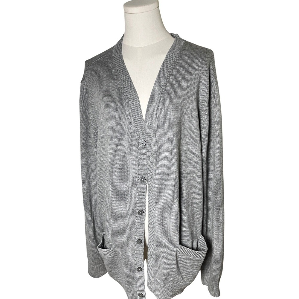 Heritage Gray Cotton‎ Cardigan Button Front Lands' End Mens XL